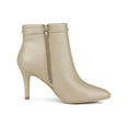 thumbnail image 3 of BLISSFUL STEP Women's Stiletto Heels Pointed Toe Side Zip Ankle Boots Beige 9, 3 of 7