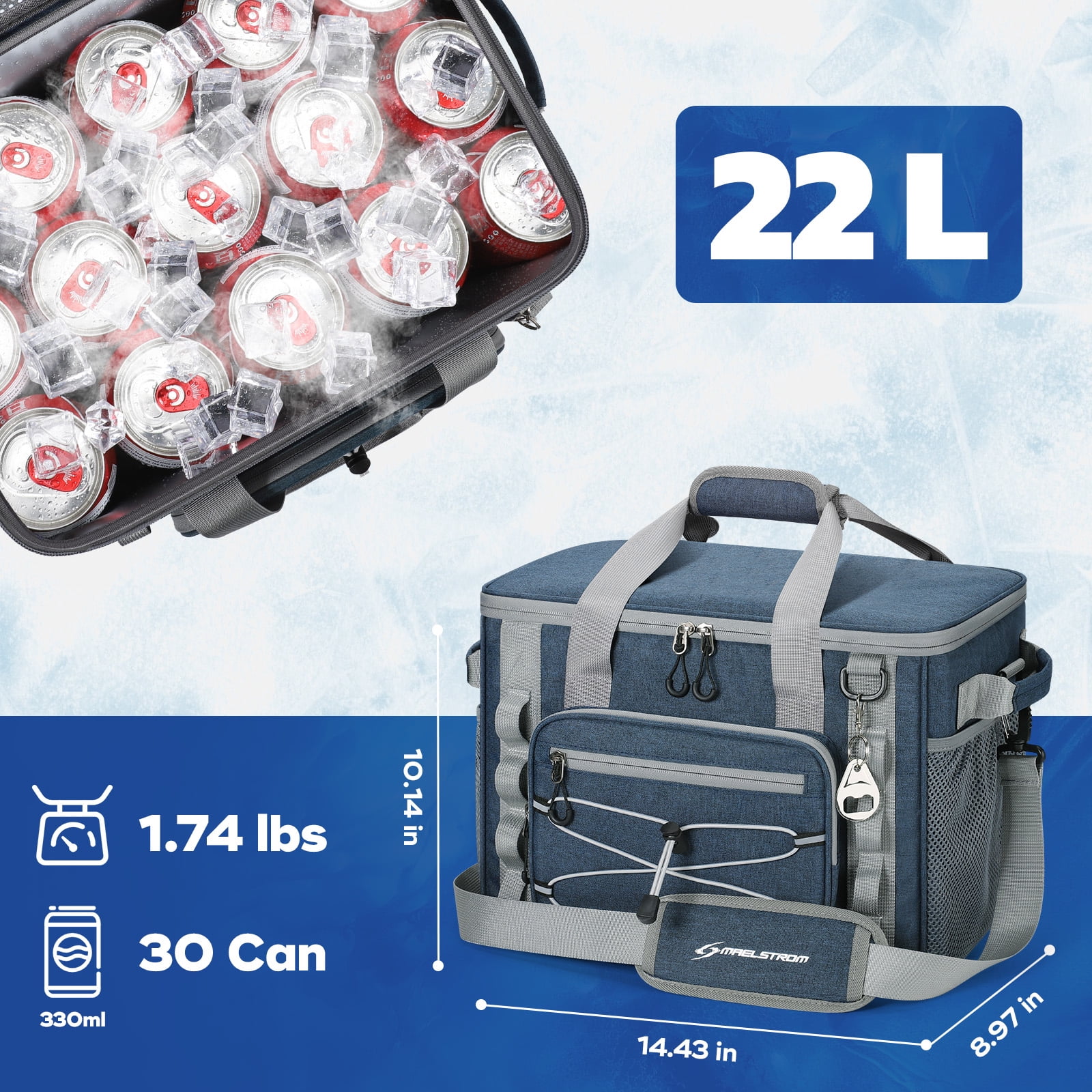 Maelstrom Soft Sided Cooler Bag, 30/40 Can Collapsible Insulated Ice Chest, Large Leakproof Portable Storage for Camping, Travel, Kayaking & Beach