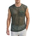 thumbnail image 3 of Fengqque Men's Fishnet Sheer Mesh See Through Round Neck Sleeveless Party Club Tank Top with Pocket Army Green XL(XL), 3 of 5