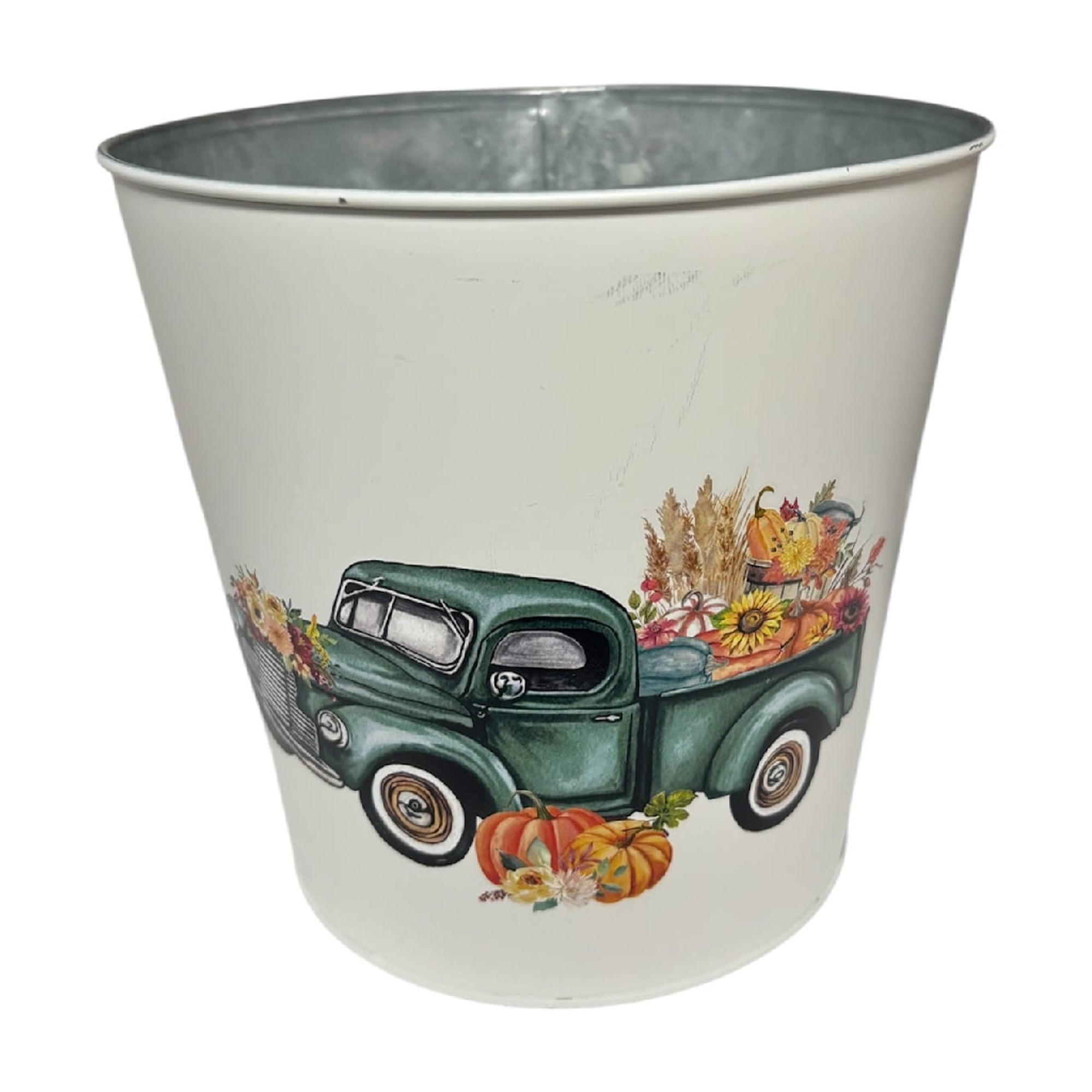 Maison Concepts Plant Pots, Decorative Planters, Indoor Gardening, Stylish Containers, Iron, Cream 6" Round Planter (Pumpkin Patch, Green Truck) (Asstd) - Set of 2, Dimensions: 6L X 6W X 5.3H