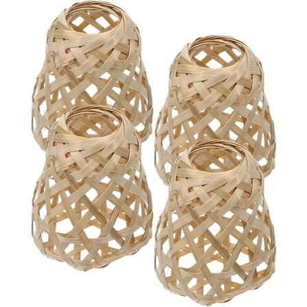 4 Pcs Bamboo Lampshade Pendant Light Basket Shades Bulbs Gift Ceiling Accessory Fixture Miss