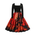 thumbnail image 1 of FASHIONWT Women Plus Size Halloween Wavy Square Neck Print Vintage Causal A-Line Knee Length Dress, 1 of 4