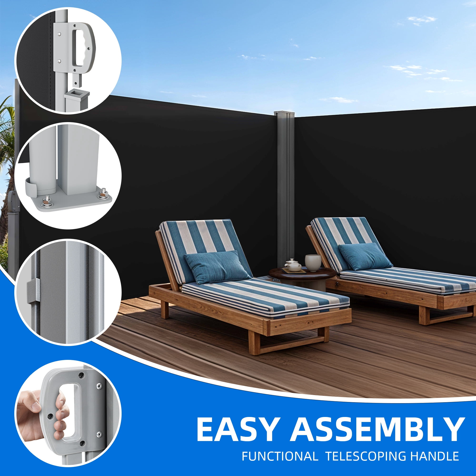DEXTRUS Retractable Double Side Awning Privacy Screen & Fence Polyester, Polyurethane, 236''X 70''