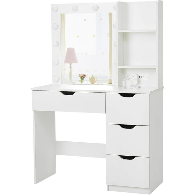 Makeup Vanity with Lights & Power Outlet – Vanity Table with Mirror, Drawers, and Stool, Modern Dressing Table for Bedroom Makeup and Organization
