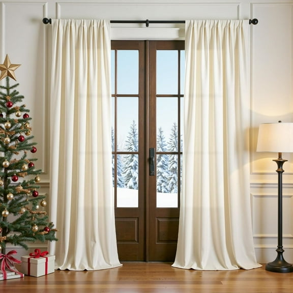 Ivory Curtains Light Filtering Velvet Curtains 84 Inch Length Drapes for Living Room Bedroom Cream Window Treatments Super Soft Luxury Drapes Back Tab 2 Panels