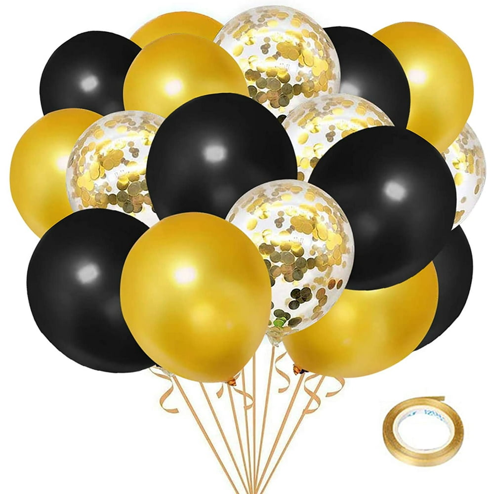 Black and Gold Confetti Balloons, 50 Pack 12inch Latex Gold Balloons