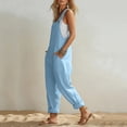 thumbnail image 5 of Women's Cotton Loose Fit Suspender Jumpsuit with Pockets, Mid Elastic Waist Solid Color, Casual Sleeveless Jumpsuit, Summer Beach Outdoor Work Vacation, Womens Jumpsuit | UKHCCC,Light Blue L, 5 of 8