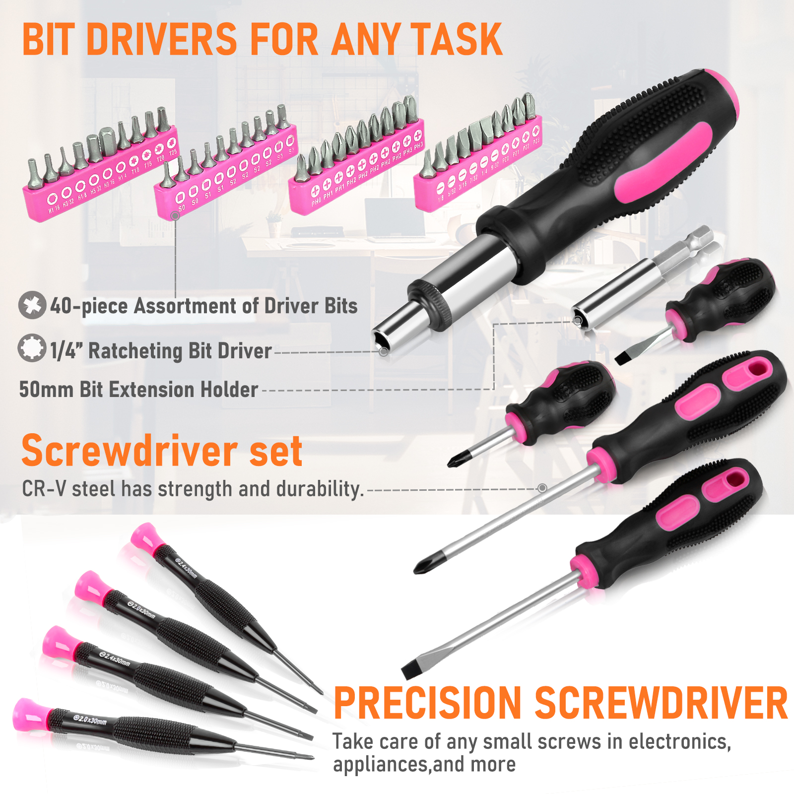 THINKWORK Pink 207-Piece Portable Tool Kit photo 2