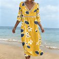 thumbnail image 6 of Karymi Floral Print V Neck Midi Dress, Hollow Out Cutout Trim 3/4 Sleeve Empire Waist Loose Flowy Casual Summer Vacation Sundress Spring Dresses for Women 2026, 6 of 6