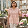 thumbnail image 2 of Agnes Orinda Women's Plus Size Floral Printed Tops Notched V Neck Short Sleeves Casual Summer Blouses 2X Pink, 2 of 8
