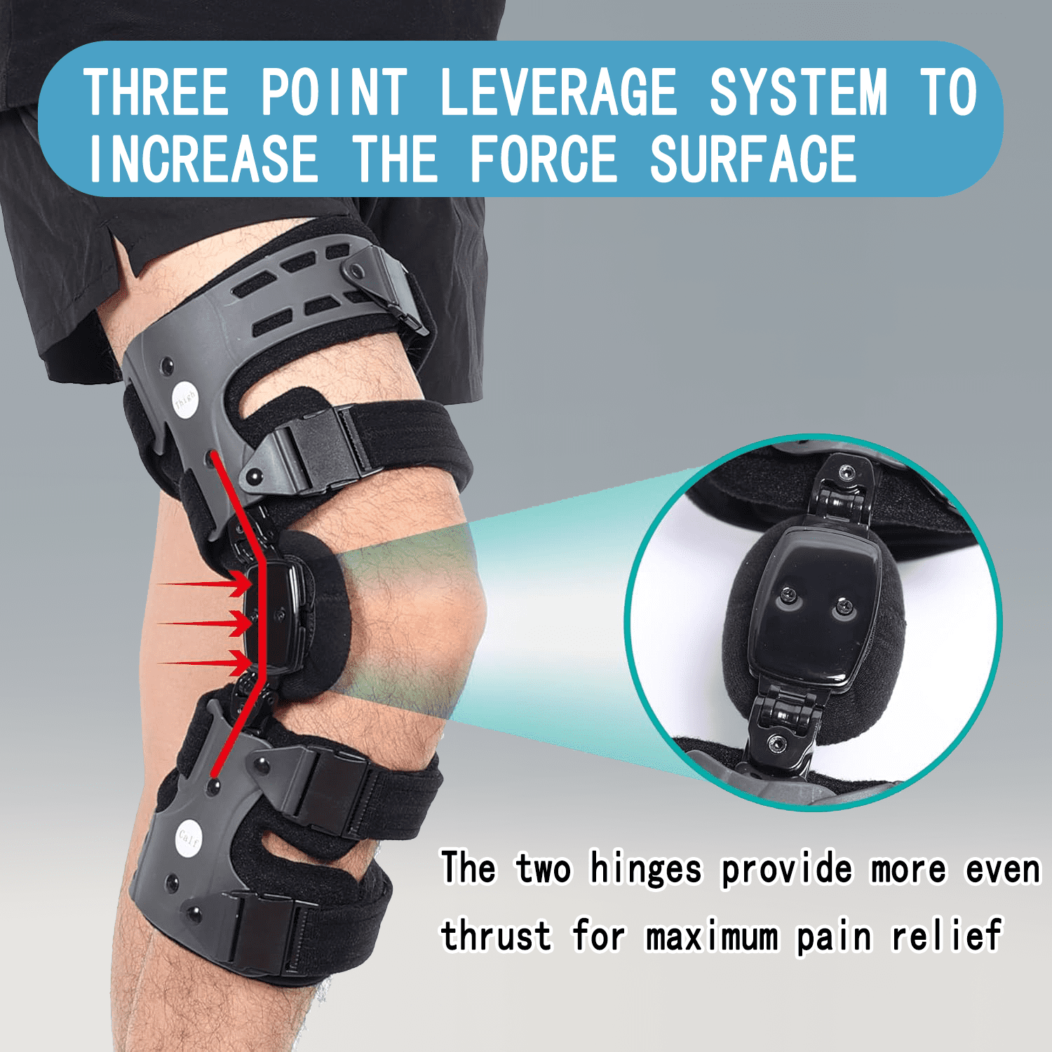 Komzer Elite Dual Adjustment Osteoarthritis Knee Brace for Women & Men, OA Unloader Knee Brace for Osteoarthritis, Arthritis Pain, Lateral Degeneration Knee Support (Gray, Right)