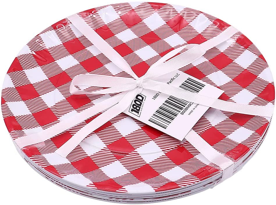 Reusable Blue & White Gingham Checkered Picnic/Dinner Plate What Is It Set of 4 9 Inch Melamine 