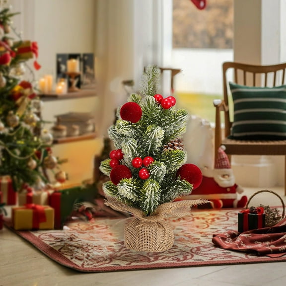 PONPRNGY Mini Christmas Tree, Small Christmas Little Tree, Table top Tree, Miniature Pine Artificial Xmas Tree with Ball Ornaments for Holiday Season Desk Decoration Centerpiece