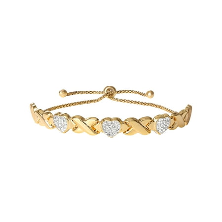 Brilliance Women's Jewelry Gold Plated Sterling Silver Crystal Hugs & Kisses Lariat Bracelet