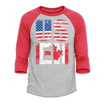 Shop4Ever Men's US EH American Canadian Flag Humor Raglan Baseball Shirt X-Large Heather Grey/Red