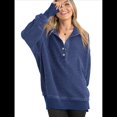 thumbnail image 3 of Sudadera con Capucha de Larga Extragrande para Mujer, Cuello en V, Botones y Abertura Lateral, Estilo Informal. Azul Oscuro L, 3 of 9