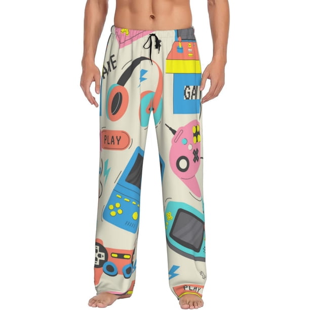 Fotbe Playing Video Games Pantalones de Pijama para Hombre, Pantalones de Dormir, Pantalones de Casa con Cintura Ajustable y Bolsillos-XX-Large