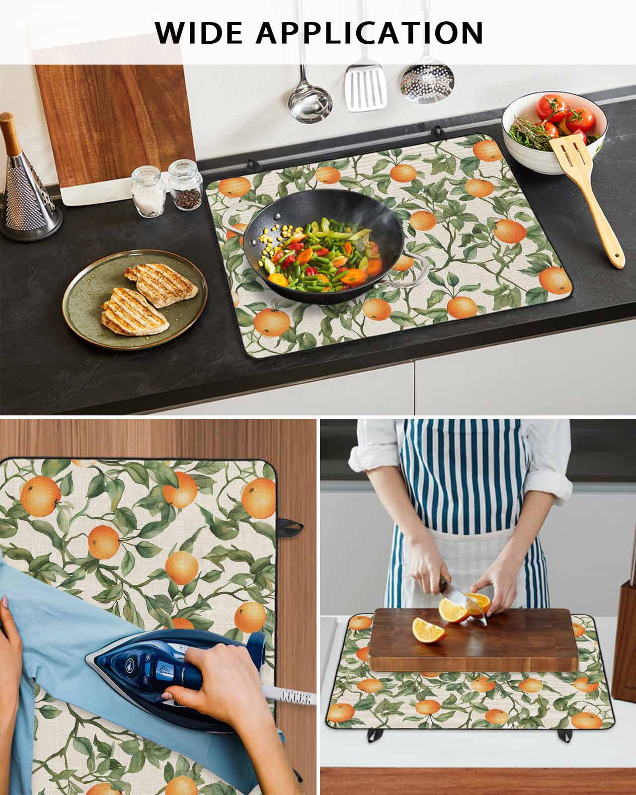 nqOlkjepod Large Induction Cooktop Protector Mat 36"x21", Vintage Orange Green Leaves Stove Top Covers for Electric Stove, Farmhouse Botanical Linen Stove Burner Cover Mats, Glass Top Stove Cover