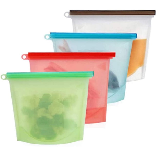 Sac de Stockage d'aliments en Silicone Réutilisable, Fruits, Légumes, Viande (Lot de 4)
