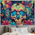 thumbnail image 2 of AWERP skull One Piece Tapestry Psychedelic Butterfly Flower Bohemian Botanical Cranium Moths blue pink Decorative Backdrop house Couch Office Club Bar Ceiling Decor Hanging Painting, 2 of 6
