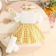 thumbnail image 6 of Curuila Newborn Baby Girls Romper Short Sleeve Plaid Print Crew Neck Bodysuits With Headbands Fashionable Soft Jumpsuit Yellow Size 0-3 Months, 6 of 6