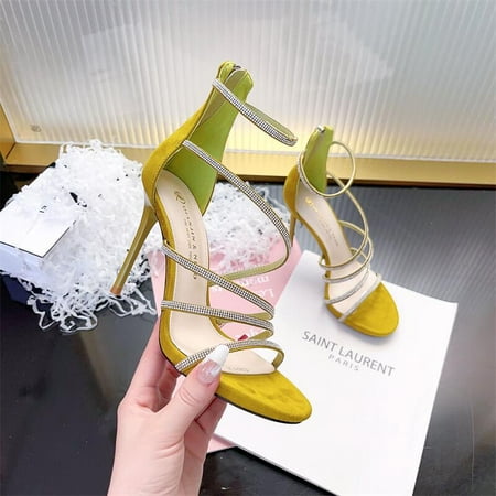 

Braze Bird Sexy Rhinestone Strap High Heels Women‘s Summer New Fashion Round Toe Stiletto Heel Sandals