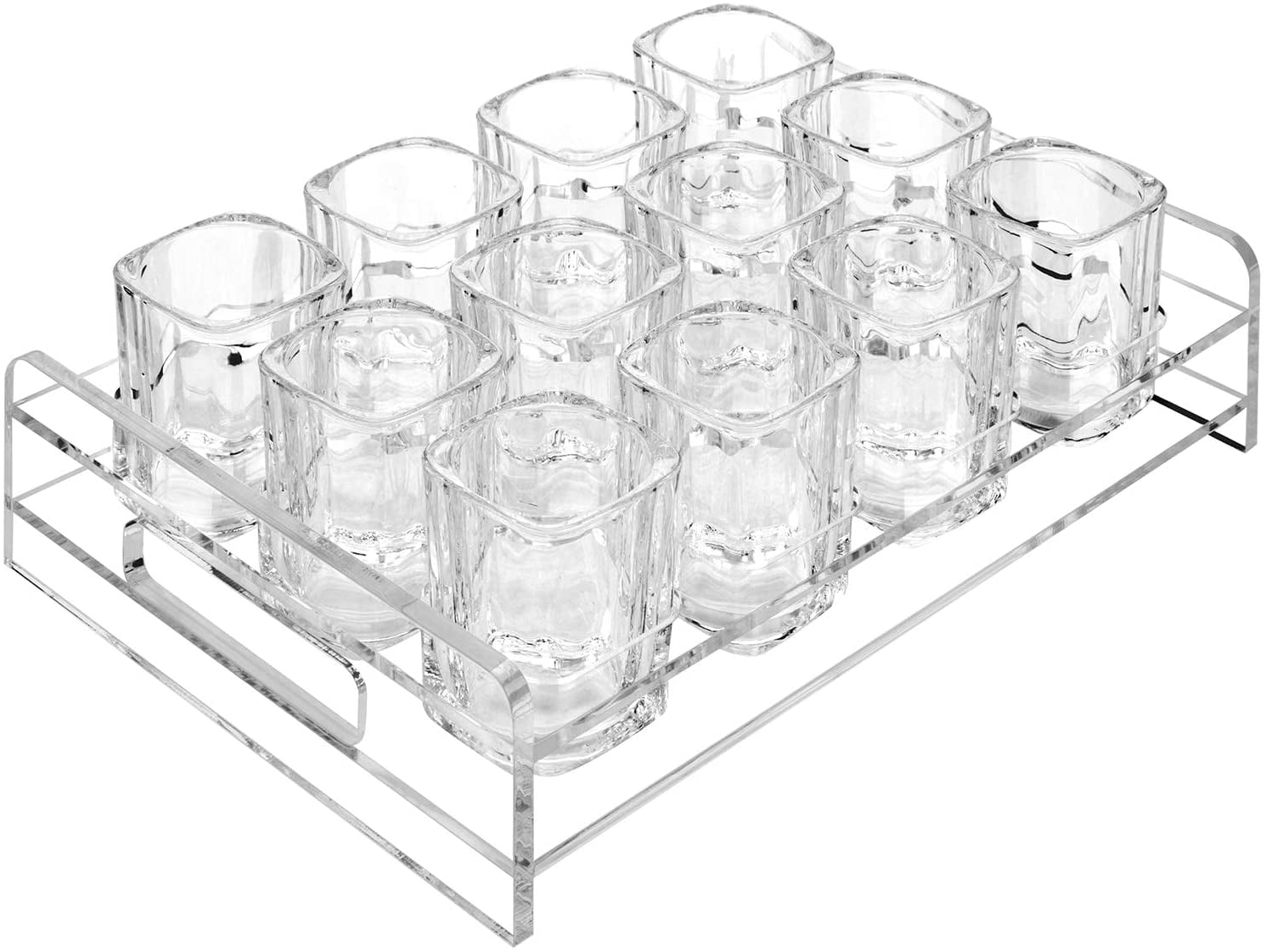 MyGift Clear Acrylic Party Liquor Serving Tray with 12 Shot Glasses and Handles