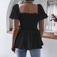 thumbnail image 5 of Women's Puff Short Sleeve Square Neck Shirred Ruffle Smocked Peplum Blouse Tops Shirt Cute Babydoll Tops Blouses, 5 of 5
