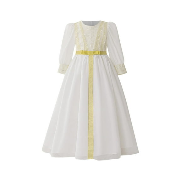 ZACPNCV Renaissance Medieval Dress Princess Dress Girls Retro Gown Birthday Halloween Xmas Party White 6-7 Years