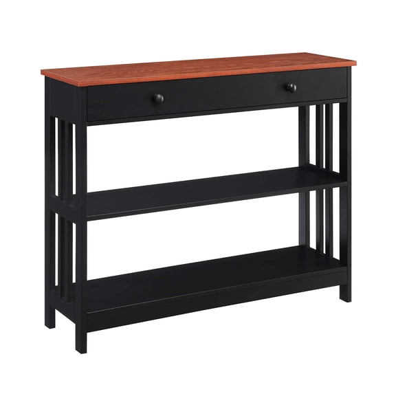 Pemberly Row Contemporary Cherry 1 Drawer Console Table in Black Wood Finish