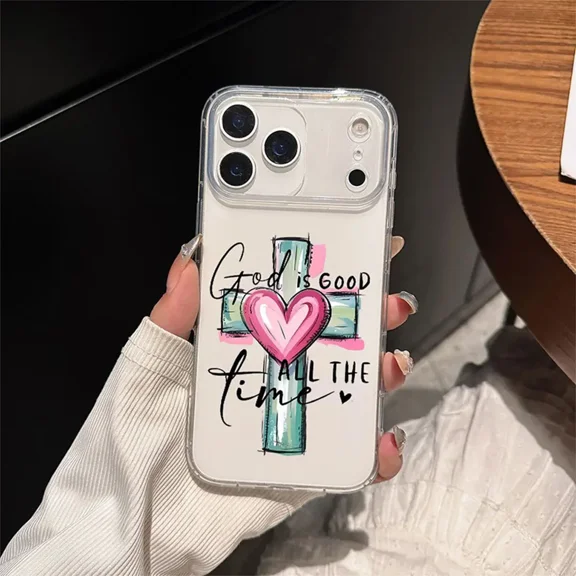 Cross Heart Phone Case Anti-Fall Mobile Phone Case Transparent Shockproof Protective Phone Cover Durable Tpu Scratch-Resistant Cover Case for Iphone 17 Pro Max 16 15 14 13 12 Pro Max Samsung Galaxy