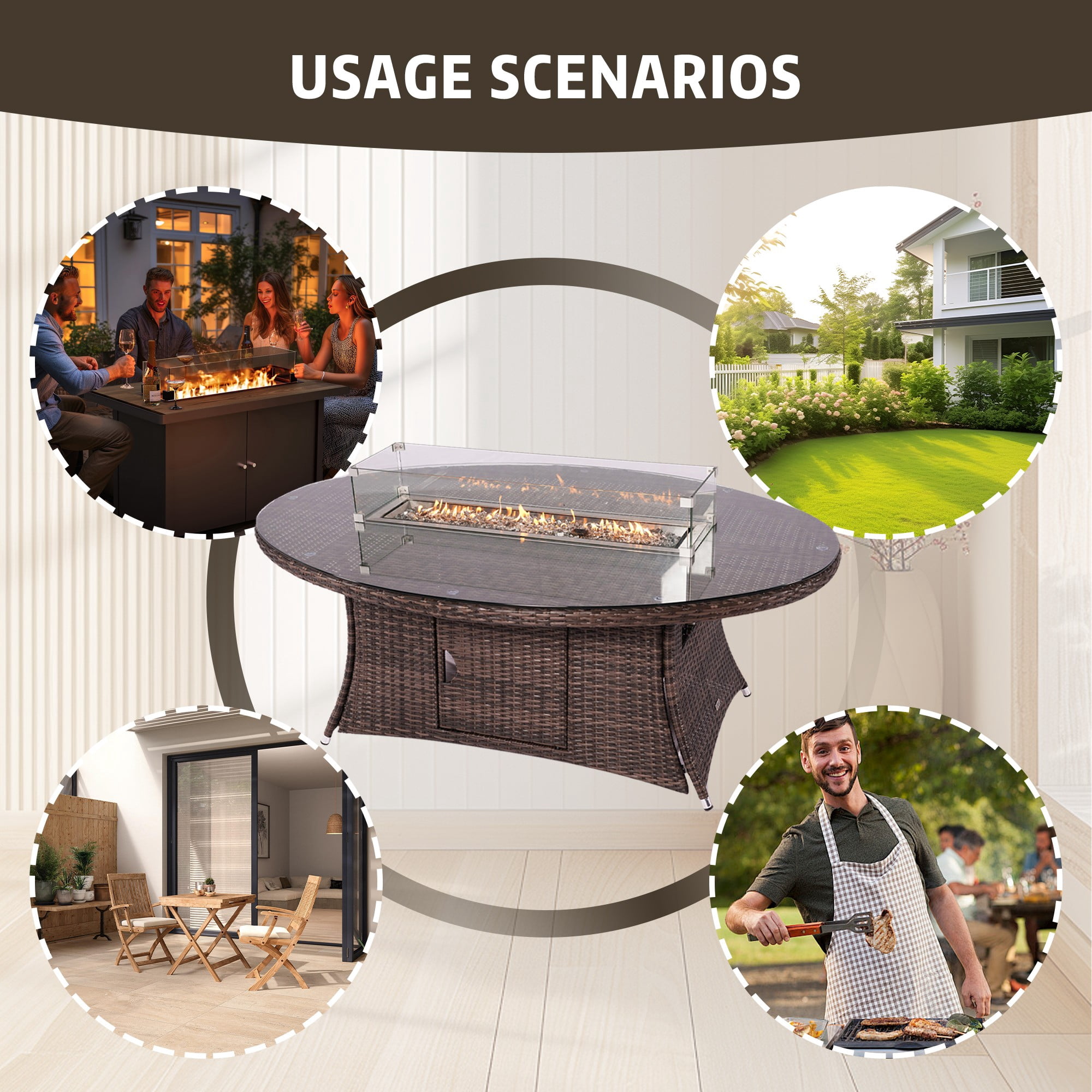 Direct Wicker Outdoor Patio Rattan Propane 6-Seat Oval Gas Fire Pit Table - Brown (Table Only)
