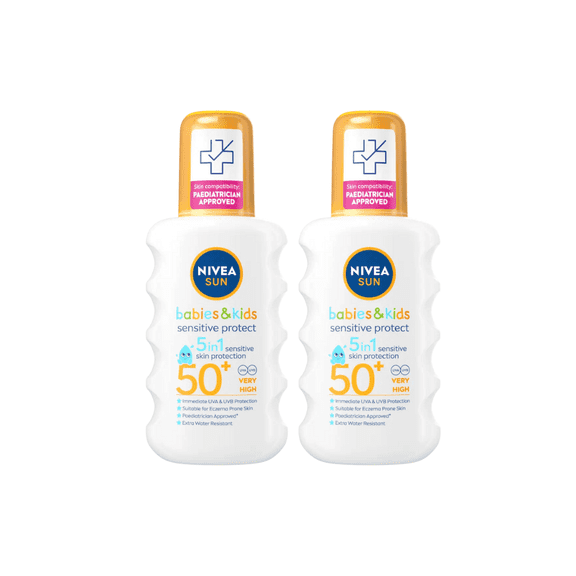 Nivea Sun Kids Sensitive Protect SPF 50  Sun Lotion Spray 200ml / 6.8 fl.oz - 2 Pack