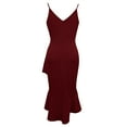 thumbnail image 4 of Women's V Neck Wrap Asymmetric Ruffle Hem Sleeveless Spaghetti Strap Bodycon Party Midi Dress Ruffle Dress Women Tunic Dress Long Sleeve Maxi Dress Petite Length Womens Graduation Dress Summer Dress, 4 of 4