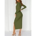 thumbnail image 4 of Bodycon Dress for Women Crewneck Cutout Long Sleeve Wrap Dress Split Casual Slim Fit Cocktail Midi Dresses, 4 of 9