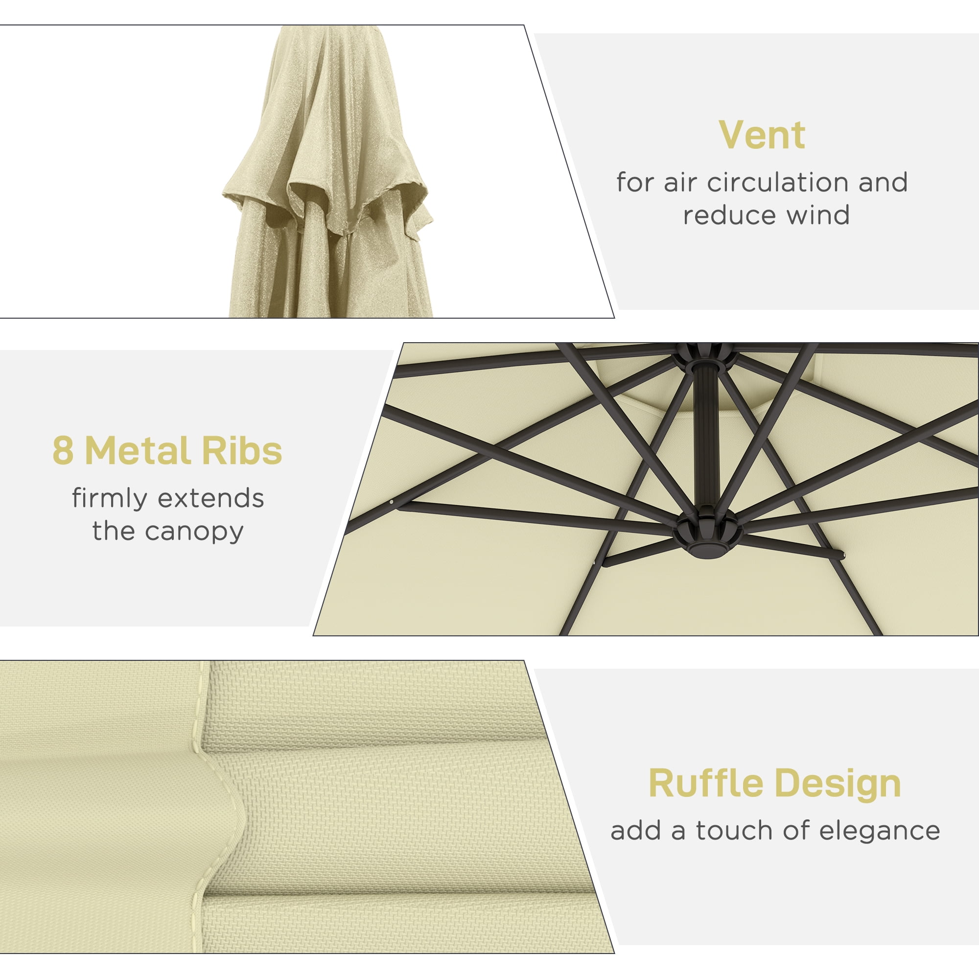 Outsunny 10' Cantilever Hanging Tilt Offset Patio Umbrella with UV & Water Fighting Material and Cross Base (Weight Not Included), Beige