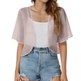 thumbnail image 2 of Women's 2026 Summer Chiffon Shrug Cardigans Open Front Short Sleeve Cropped Bolero Lightweight Sheer Cover Up for Evening Dress Wedding Party ,S,Beige, 2 of 5