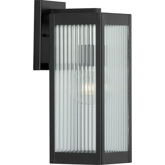 Progress Lighting Felton 1-Light Outdoor Wall Lantern in Matte Black with Rippled Glass Shade