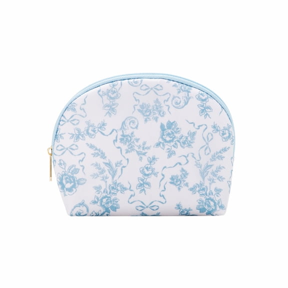 Blue Floral Travel Cosmetic Zipper Pouch for Women, Mini Purse