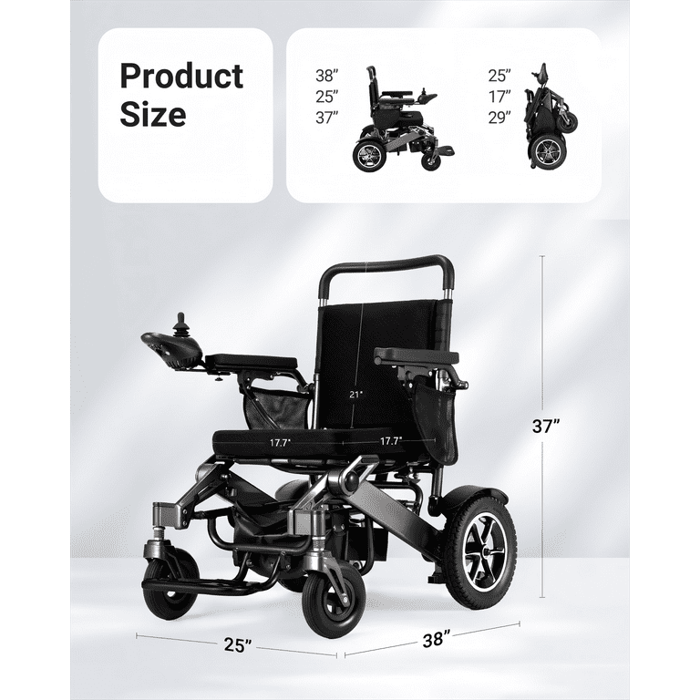 VERPAL Electric Wheelchair for Adult 300 lbs,Lightweight Foldable