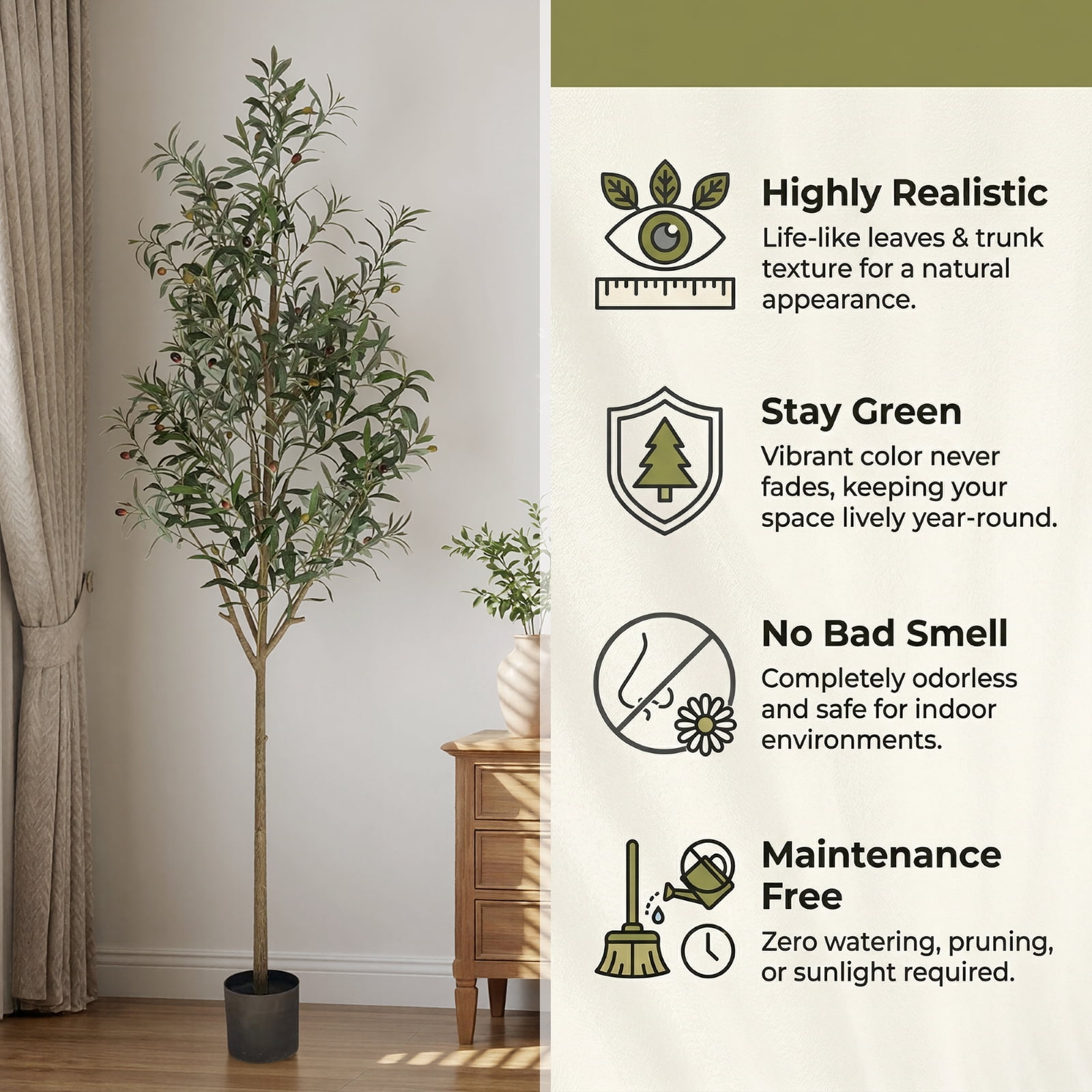 BEAUTYPEAK 7.1FT Artificial Plant Fake Indoor Olive Tree Decorative Outdoor Greenery in Black Pot