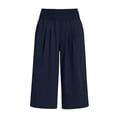 thumbnail image 7 of ATOYSOY Womens Smocked Waist Culottes Elastic High Waist Cropped Wide Leg Pants Casual Summer Capris For Beach And Vacation, 7 of 7