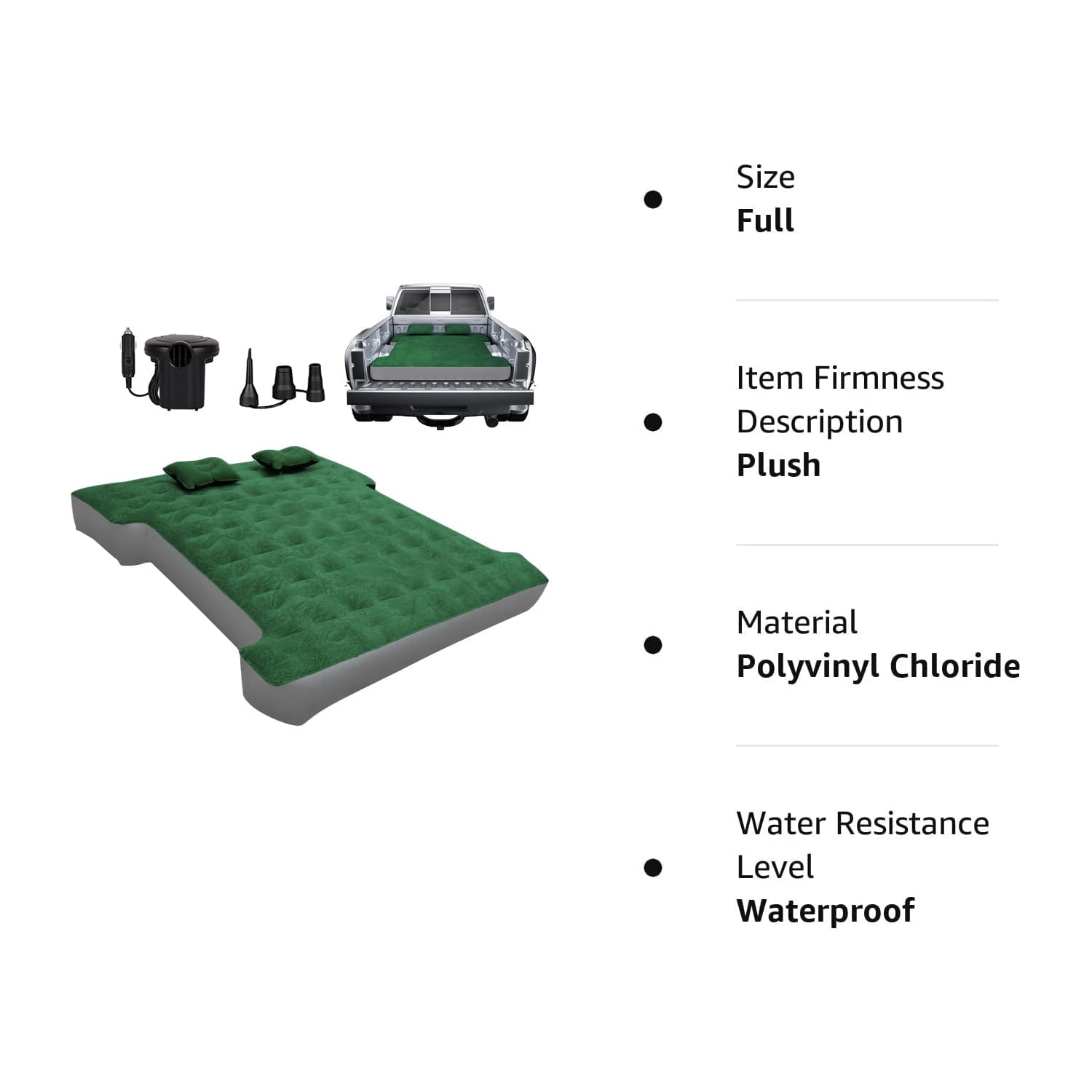 Truck Bed Air Mattress for 5.5'-5.8' Full Size Short Truck Bed Inflatable Camping Mattress with Pump & Carry Bag, Green