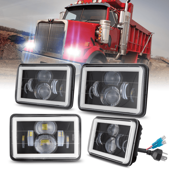 4PCS For Western Star 4900 Semi Truck 4x6" LED Headlights Hi-Lo Beam H4656/4651