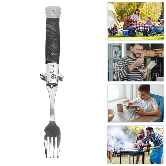 Camping Utensils Fork, One Button Flick Folding Spring Fork for Travel Red,Black