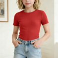 thumbnail image 2 of CFXNMZGR Tween Girls Trendy Clothes Summer Summer Tops for Girl Girl's Solid Crew Neck Short Sleeve Pocket T Shirt (Red,13-14 Years), 2 of 5