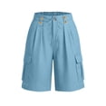 thumbnail image 5 of Linen Cotton Outdoor Shorts For Women Summer Pocket Wide Leg Knee Length Solid Hiking Travel Outdoor Casual Walking Weekend Style Daily Outfit Ready Light Blue M, 5 of 7