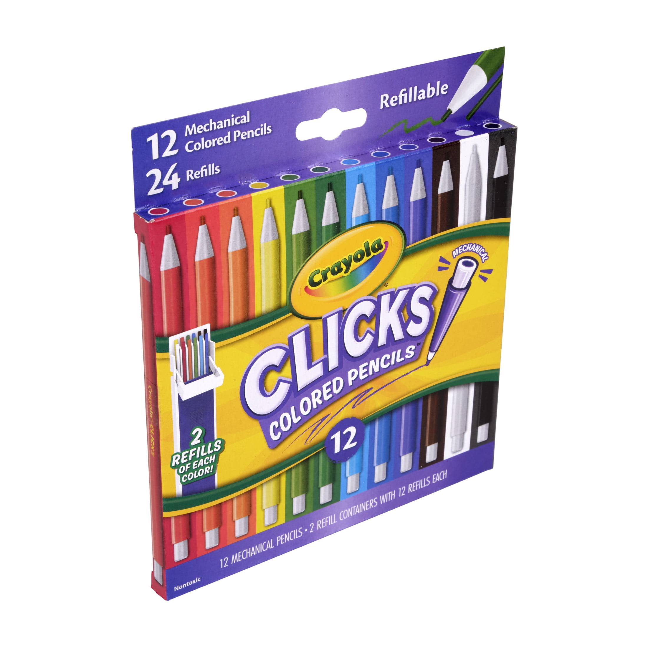 Crayola Clicks 2.0mm Mechanical Colored Pencil Set, 12ct with Replacement Cores, Back to School Supplies, Coloring Pencils, Gift for Teachers and Kids, Ages 6+