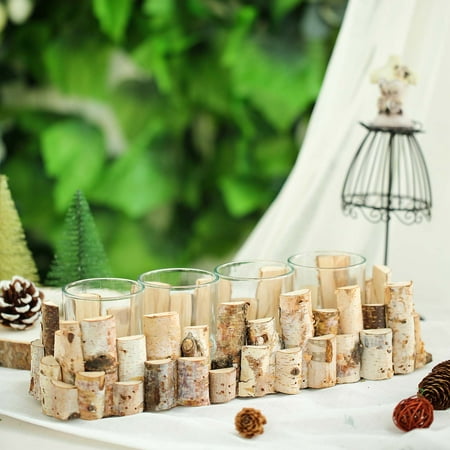 Wood Centerpieces Michaels BalsaCircle Natural 14x5-Inch Wood Candle Holder Stand with 4 Clear Glass Candle Holders - Wedding Party Centerpieces Decorations ()