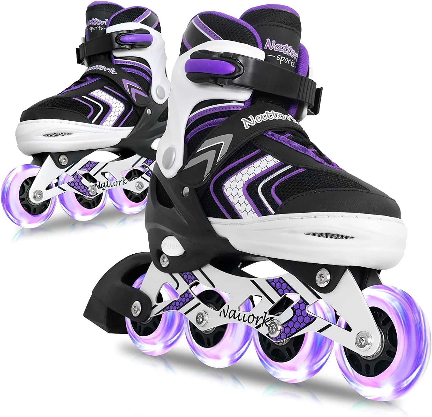 Nattork Adjustable Inline Skates for Kids and Youth with Full Light Up